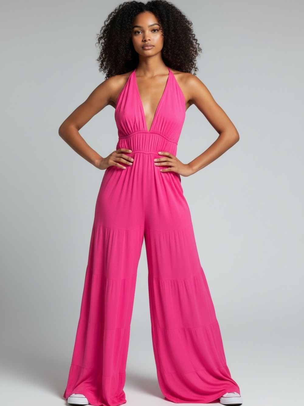 Halter Wide-Leg jumpsuit in Vibrant Hot Pink